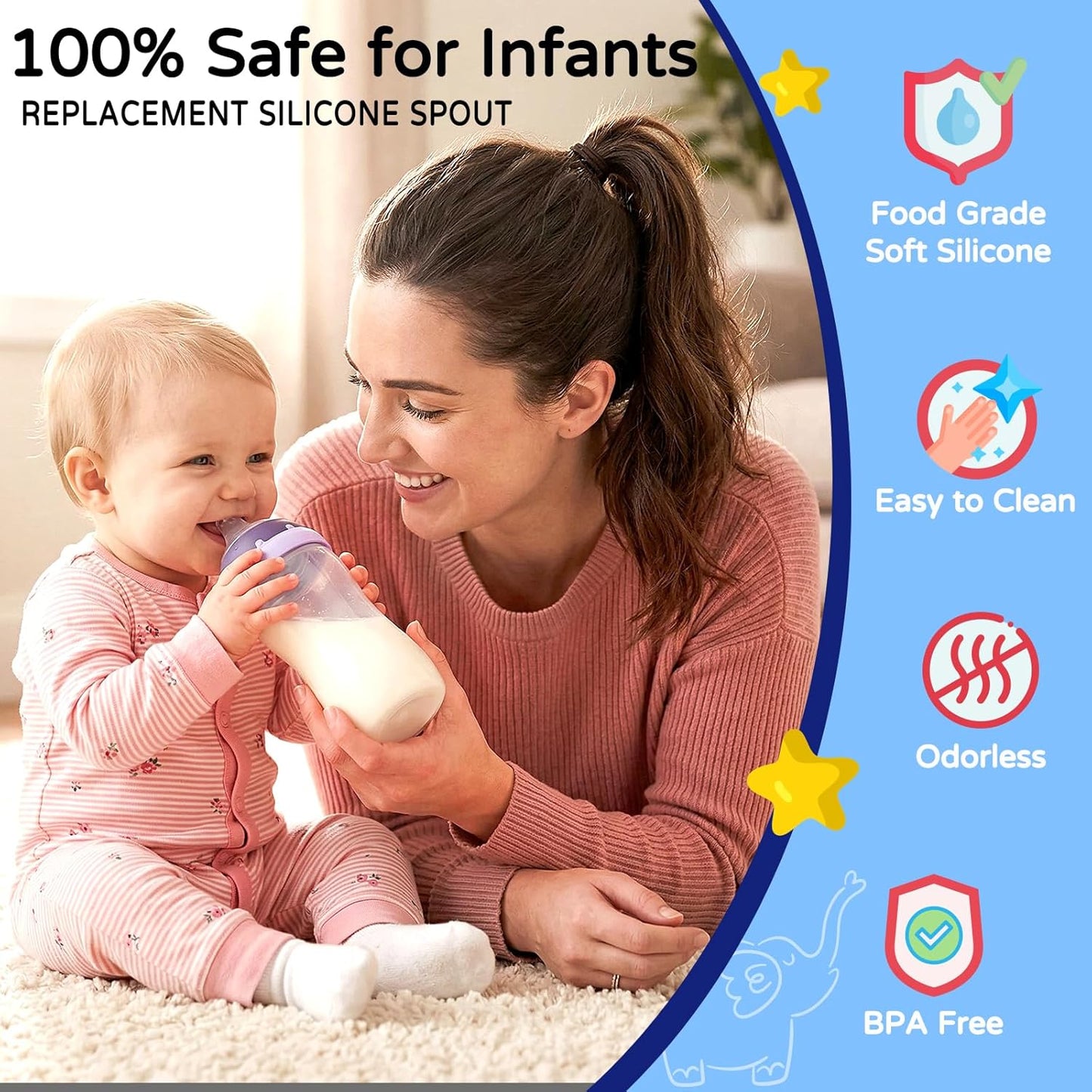 RBUGR 6 Pack Replacement Silicone Spout Compatible with NUK Active and Learner Cups, Sippy Cup Nipple for NUK Sippy Cup & Learner Cup, 100% Silicone Sippy Nipples for 6m+
