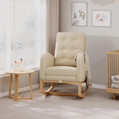 GarveeHome Nursery Rocking Chair with Adjustable Footrest, Teddy Fleece Upholstery, Sturdy Wooden Legs & High Backrest, Comfortable Glider Rocking Chair for Living Room or Bedroom, Pink