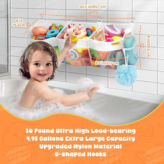 Bath Toy Organizer 3 Compartment Bath Toy Storage Bag Shower Caddy Quick Access Bathtub Toys Holder Baby Shower Games Tub Quick Dry Baby Bathroom Toys Storage Accessory White