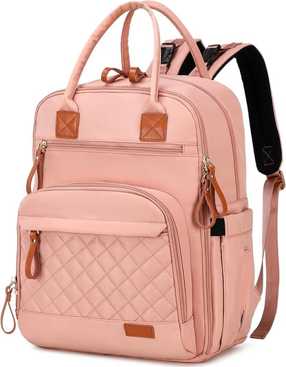 LORADI 18 Pockets Large Diaper Bag Backpack with 4 Insulated Pockets and Stroller Clips, Baby Shower Essentials (Pink, Large)
