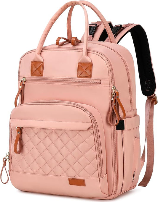 LORADI 18 Pockets Large Diaper Bag Backpack with 4 Insulated Pockets and Stroller Clips, Baby Shower Essentials (Pink, Large)
