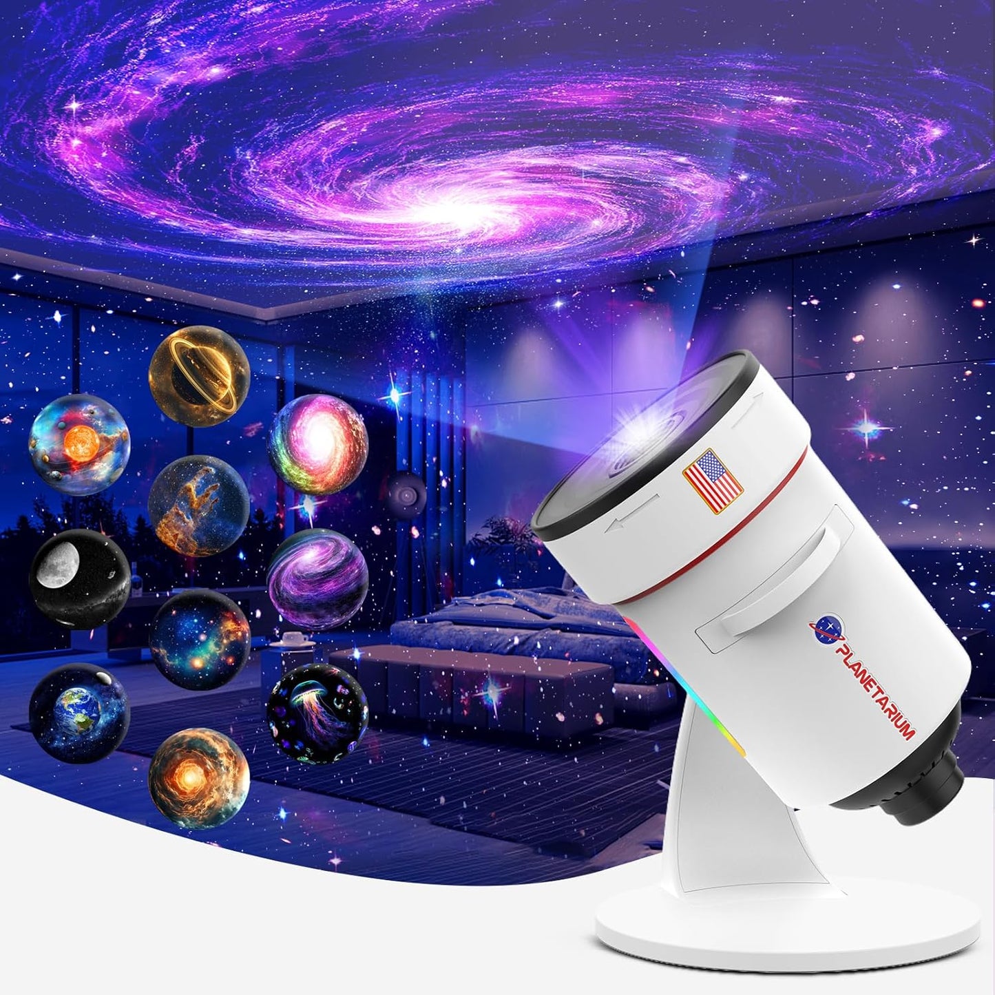[White Noise] Galaxy Projector with Sound Machine 28 Soothing Sounds Memory Function Sleeping Timer Star Light Planetarium Projector with Starry Sky Space Solar System Moon Nebula for Adults Baby Kids