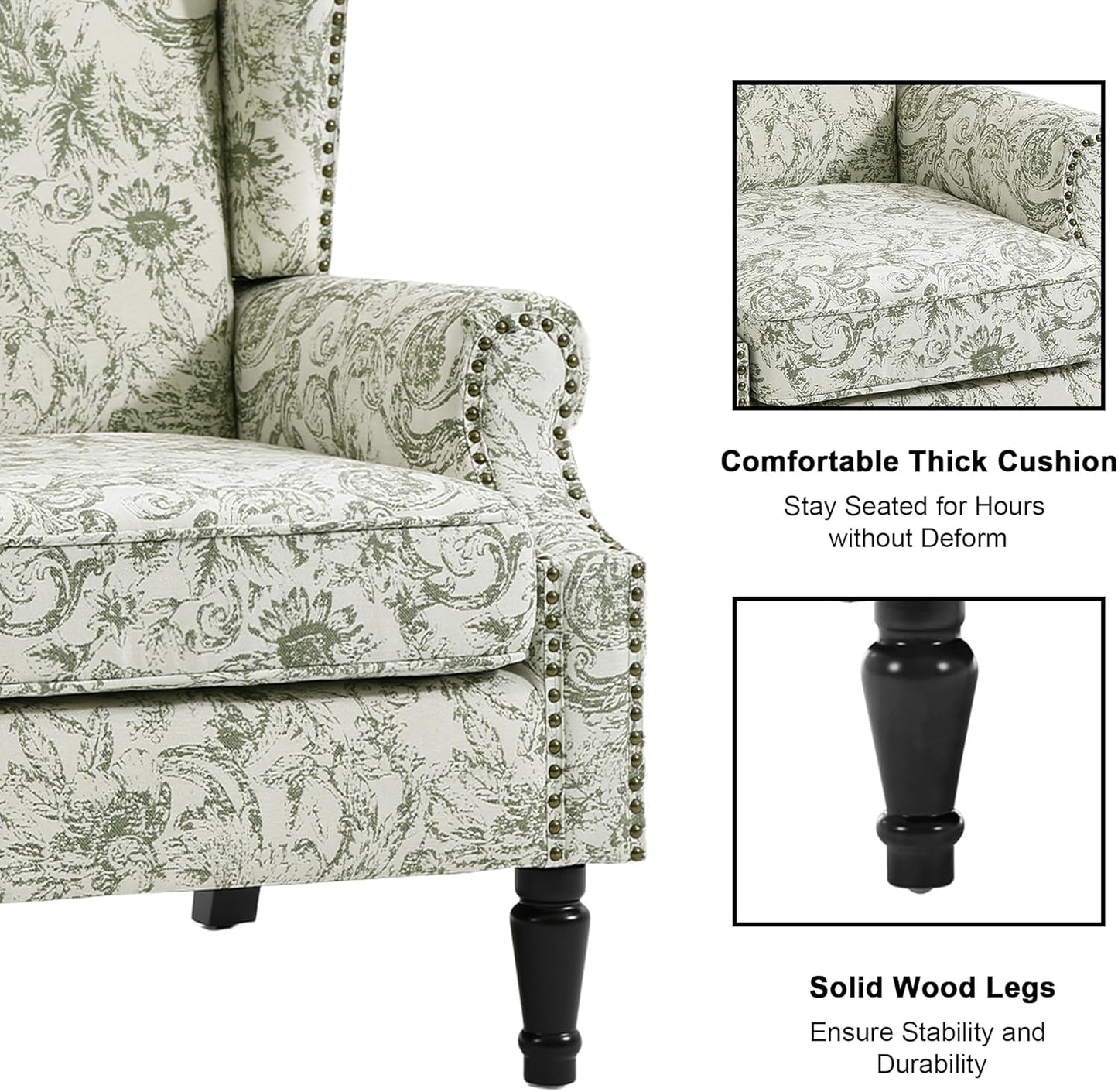 Swivel Rocker Recliner Chair, Manual Nursery Glider Recliner, Floral Fabric Wingback Accent Chair with Adjustable Backrest & Footrest for Small Spaces Living Room Bedroom (Plants Floral, Set of 1)