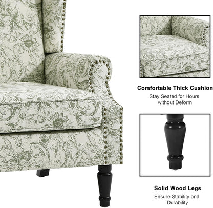 Swivel Rocker Recliner Chair, Manual Nursery Glider Recliner, Floral Fabric Wingback Accent Chair with Adjustable Backrest & Footrest for Small Spaces Living Room Bedroom (Plants Floral, Set of 1)