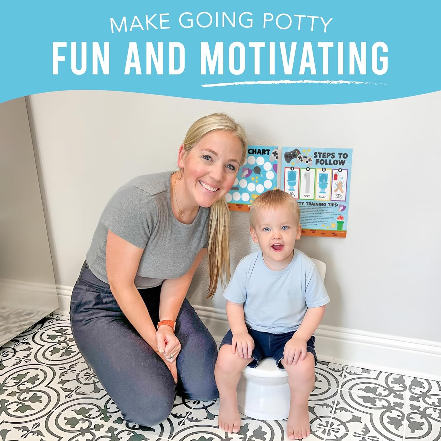 Hadley Designs Potty Training Chart for Toddlers Boys -10 Sticker Potty Chart for Toddlers Boys, 8.5x11" Potty Training Sticker Charts for Toilet Success, Monster Truck Toddler Reward Chart for Kids