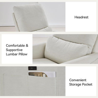 Power Swivel Rocker Recliner,Fabric Glider Recliner Nursery Chair,Small Rocking Chair,Single Reclining Sofa with Lumbar Support,USB&Type-C Ports,Living Room Home Threater Seat, Flint Grey