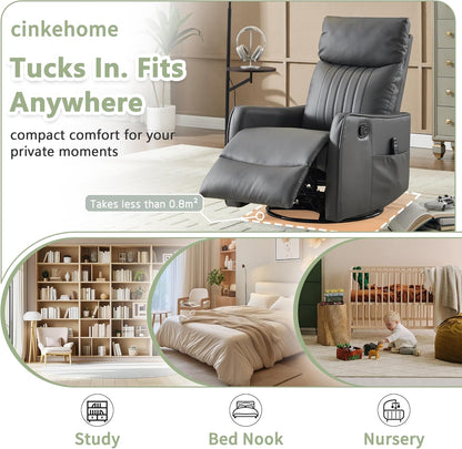 cinkehome Swivel Rocker Recliner, Glider Rocker Recliner Chair for Nursery, Manual Reclining Chair with Heated Massage, Small Spaces, Living Room, Khaki Chenille