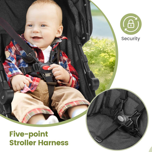 One-Handed Folding Lightweight Stroller, Large Storage Basket, Canopy, Cup Holder, Compact Umbrella Stroller Durable Frame, 3-36M Travel Stroller for Airplane Ultra Overhead Friendly (Black)
