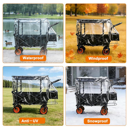 Wagon Rain Cover,Transparent EVA Waterproof Windproof Dustproof Cover for Folding Shopping Cart 35-37 Inch Folding Trolley Cart Accessories,Essential for Baby Stroller Outdoor Camping Picnic & Beach