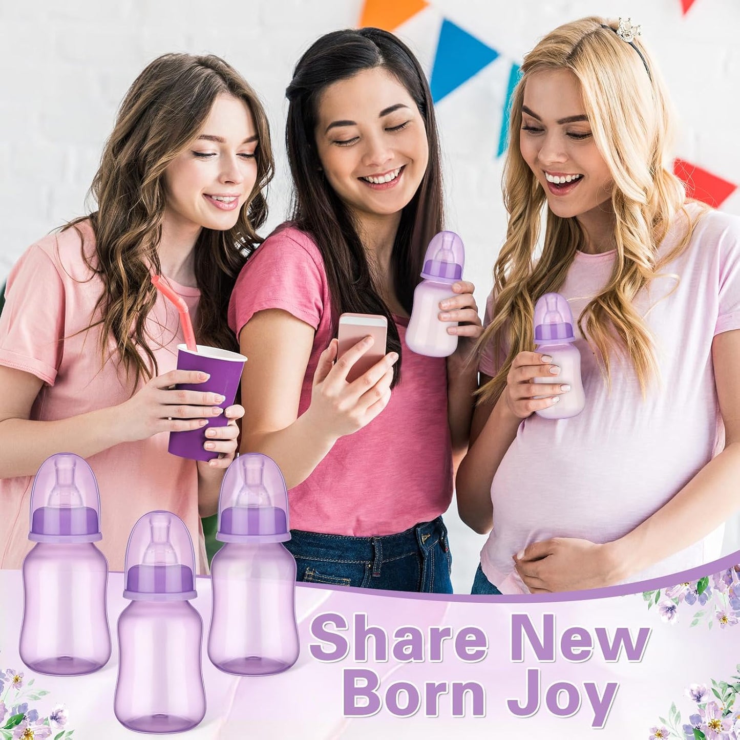 SiliFine 30 Pcs Baby Shower Favors Party Bottle Chug Game Mini Bottles Gift Sets for Gender Reveal Birthday Party Supplies Gift (Pink)