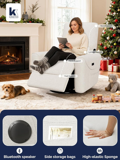 KINGYES Power Recliner Chair, 270° Swivel Glider, Living Room Recliner with USB-C Port, Nursery Rocking Chair, Gray