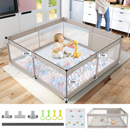 Fodoss Baby Playpen 50×50in, Small Play Pen for Babies and Toddlers, Playpen for Apartment, Play Yard, Activity Fence, Baby Playard with All-Side Mesh, Pull Rings