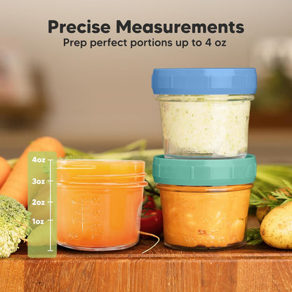 KeaBabies 12pk 4oz Glass Baby Food Containers with Lids - Leak-Proof, Microwavable Small Glass Jars, Baby Purees & Toddler Snack Storage Containers, BPA-Free, Dishwasher & Freezer Safe (Nord)