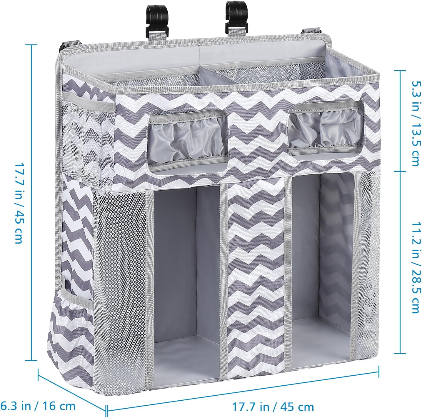 Accmor Hanging Baby Diaper Caddy Organizer, Diaper Stacker, Baby Crib Hanging Classified Storage Bag Organizer for Changing Table, Crib, Playard or Wall & Nursery Organization, Grey
