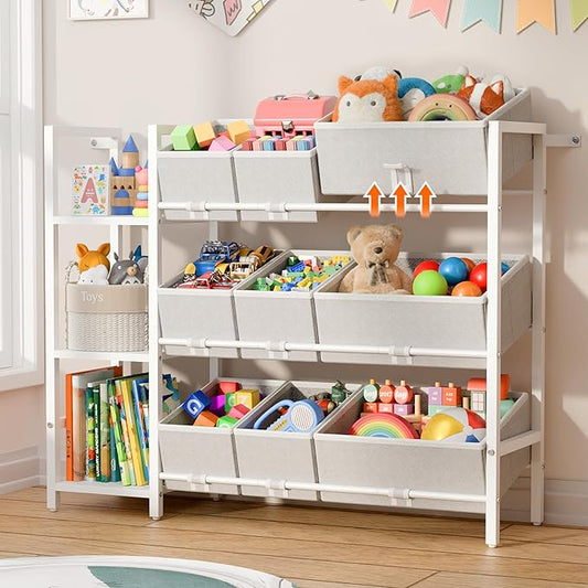 CODACE Kids Toy Organizers and Storage - Toy Shelf for Playroom， Kids Room and Living Room Organization, Toddler Toy Bins for Kids Organizer，Kids Bookshelf and Toy Storage, White, Easy to Assemble