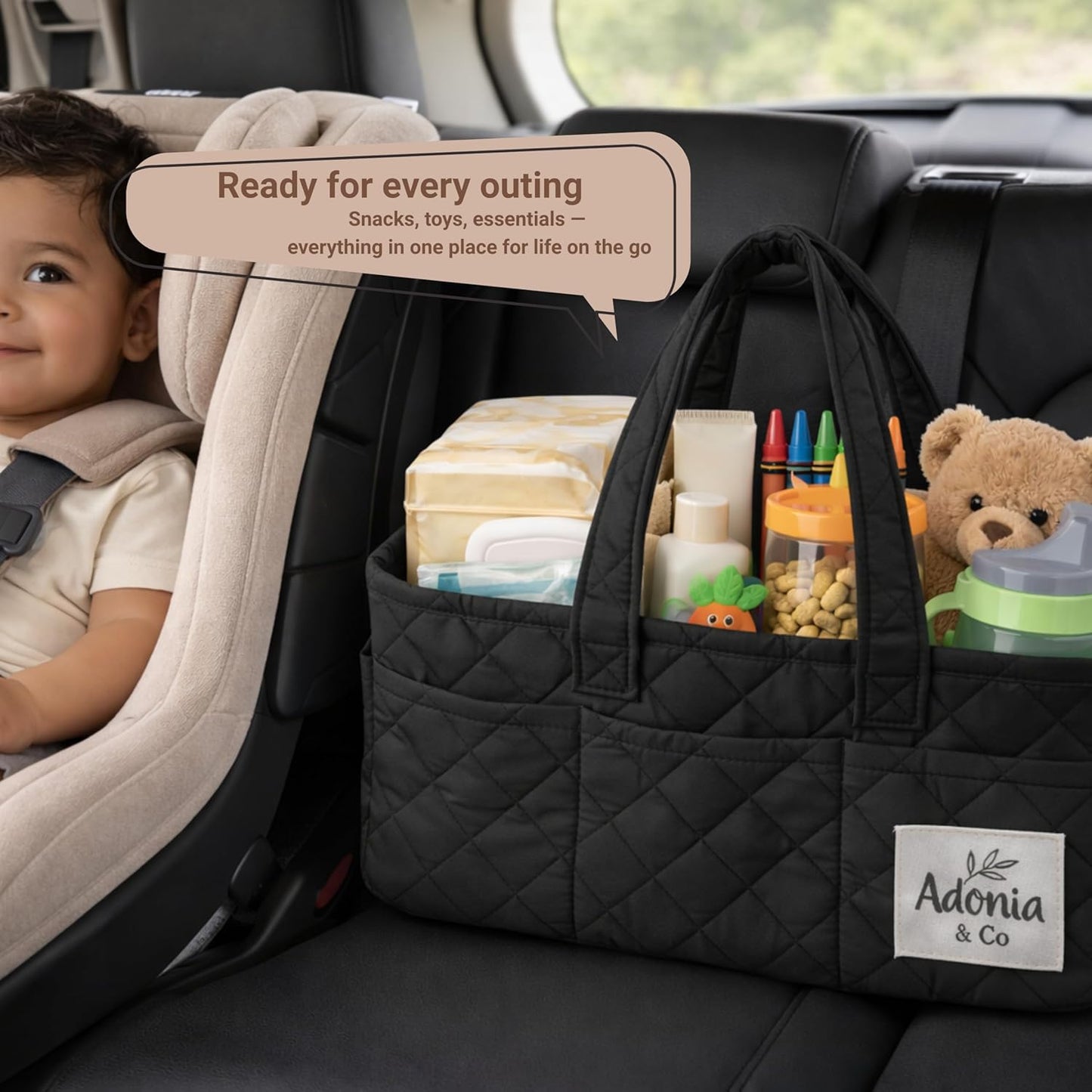 Adonia & Co Diaper Caddy Organizer – Nursery Storage Basket for Newborn Essentials Must Haves & Baby Must Haves – Portable, Machine Washable Baby Diaper Bag Organizer (Brown)