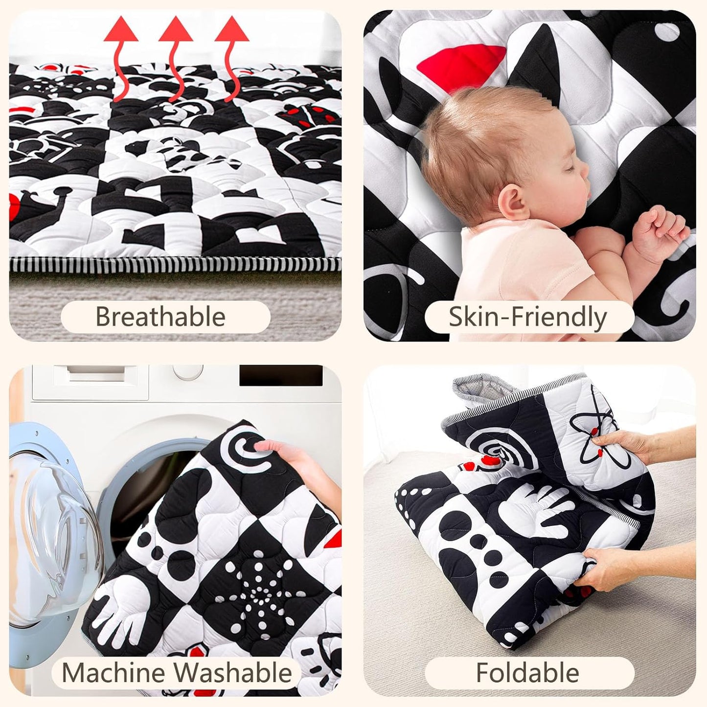 Baby Play Mat, 50x50 Playpen Mat with Super Soft Touch, Activity Mats with Upgraded Anti-Slip Bottom, Machine Washable Crawling Mats for Floor & Picnic (Animal Alphabets)