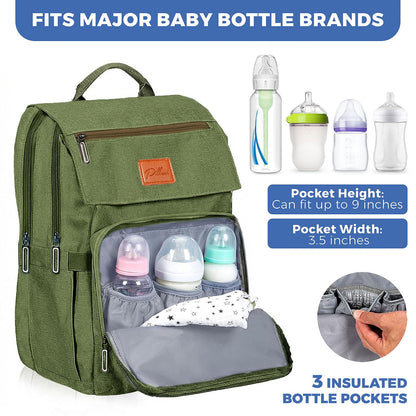 PILLANI Baby Diaper Bag Backpack - Large Waterproof Travel Diaper Bag for Boys & Girls, 16 Organizer Pockets with Changing Pad, Insulated Bottle Pockets & Stroller Straps, Baby Shower Gifts, Dinosaur
