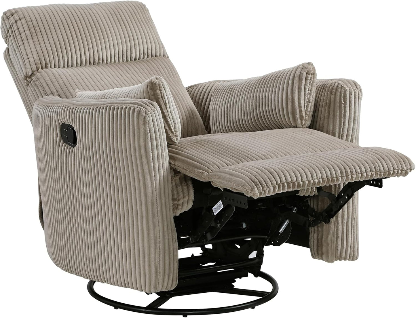 Lexicon Modern Swivel Glider Recliner Chair, Nursery Glider, Corduroy Fabric Upholstery Recliner with 2 Lumbar Pillows, Manual Reclining Sofa Chair for Living Room/Office/Apartment, Beige