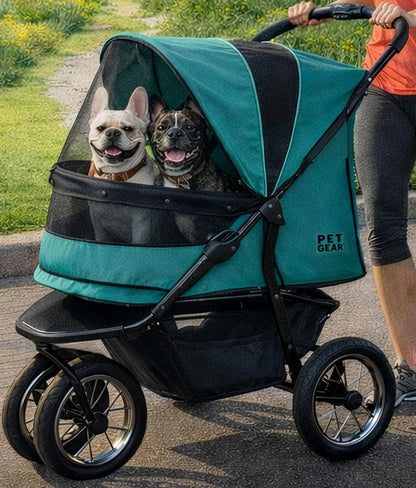 Pet Gear No-Zip Jogger Pet Stroller for Cats/Dogs, Zipperless Entry, Airless Tires, Easy One-Hand Fold, Cup Holder + Storage Basket, Salt- Extra Large