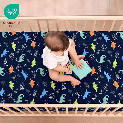 PHF 3 Pack Soft Mini Crib Sheets, Floral & Animal Pack N Play Sheets for Baby Boys Girls, No Slip Universal Fit for Pack N Play, Playard, Portable and Mini Crib Mattresses,Floral & Animal