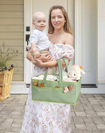 URMYWO Diaper Caddy Organizer - Portable Baby Diaper Caddy with Handle, Large Nursery Organizer Storage Basket for Newborn Essentials, Baby Registry Must Have Shower Gift for Home and Car Travel