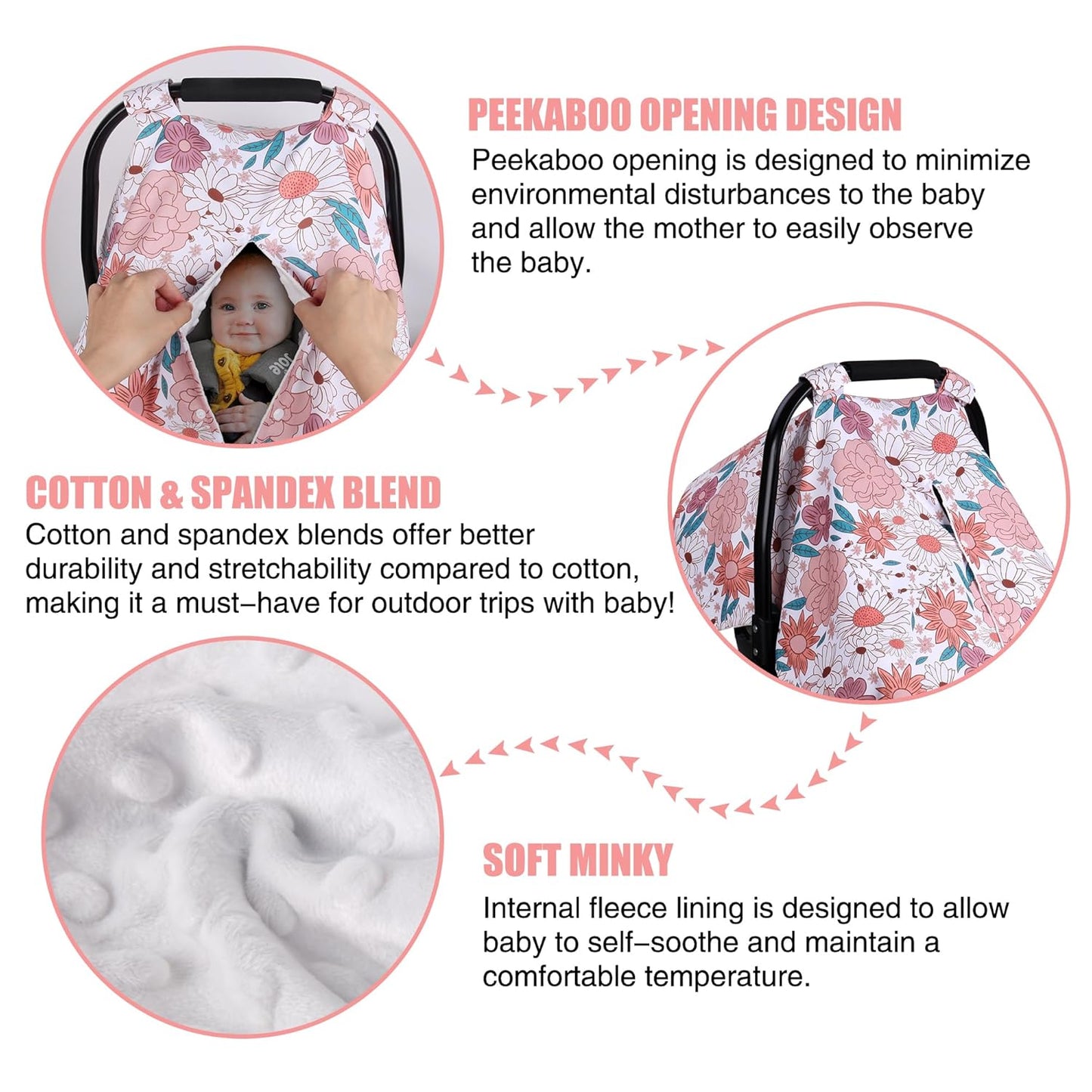 Metplus 2 in 1 Baby Car Seat Cover, Car Seat Canopy for Babies, Mom Multiuse Nursing Cover, Minky Baby Carrier Covers, Newborn Boy Girl, Peekaboo Opening