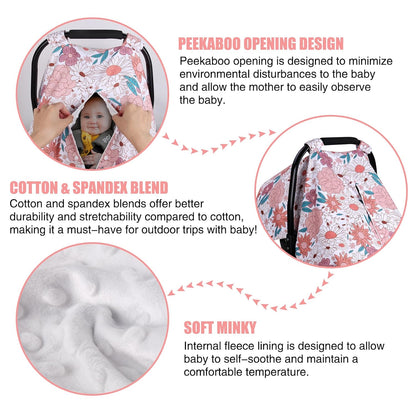 Metplus 2 in 1 Baby Car Seat Cover, Car Seat Canopy for Babies, Mom Multiuse Nursing Cover, Minky Baby Carrier Covers, Newborn Boy Girl, Peekaboo Opening