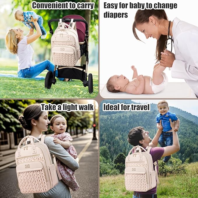 Tealari Diaper Bag Backpack,Stylish Baby Diaper Bag,Waterproof Travel Diaper Backpacks Baby Bags with Changing Pad,Stroller Straps,Insulated Pockets (Beige)