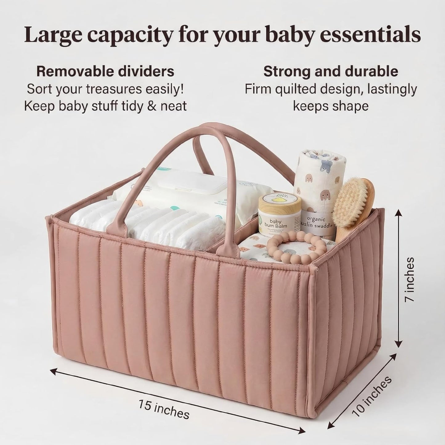 Baby Diaper Caddy Organizer-Large Nursery Storage Basket for Changing Table and Car - Portable Newborn Essentials & Wipes Bin - Gift for Baby Shower and Registry Must-Have (Forest Green)