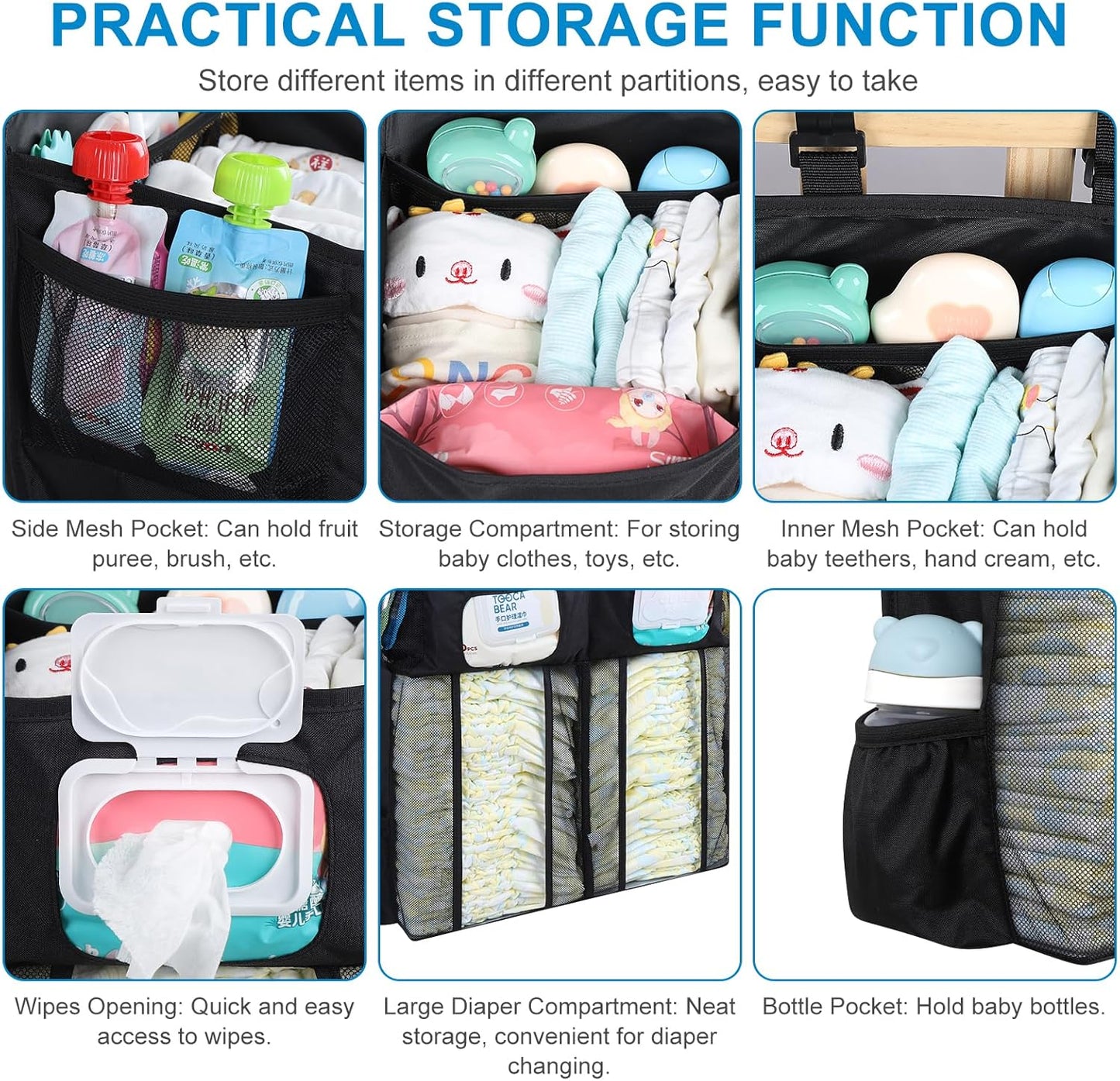 Accmor Hanging Baby Diaper Caddy Organizer, Diaper Stacker, Baby Crib Hanging Classified Storage Bag Organizer for Changing Table, Crib, Playard or Wall & Nursery Organization, Grey
