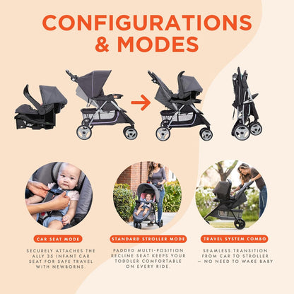 Baby Trend EZ Ride 35 Travel System, Stroller and Infant Car Seat Combo, Doodle Dots - Lightweight and Foldable Compact Design with One Hand Fold and Adjustable Handle