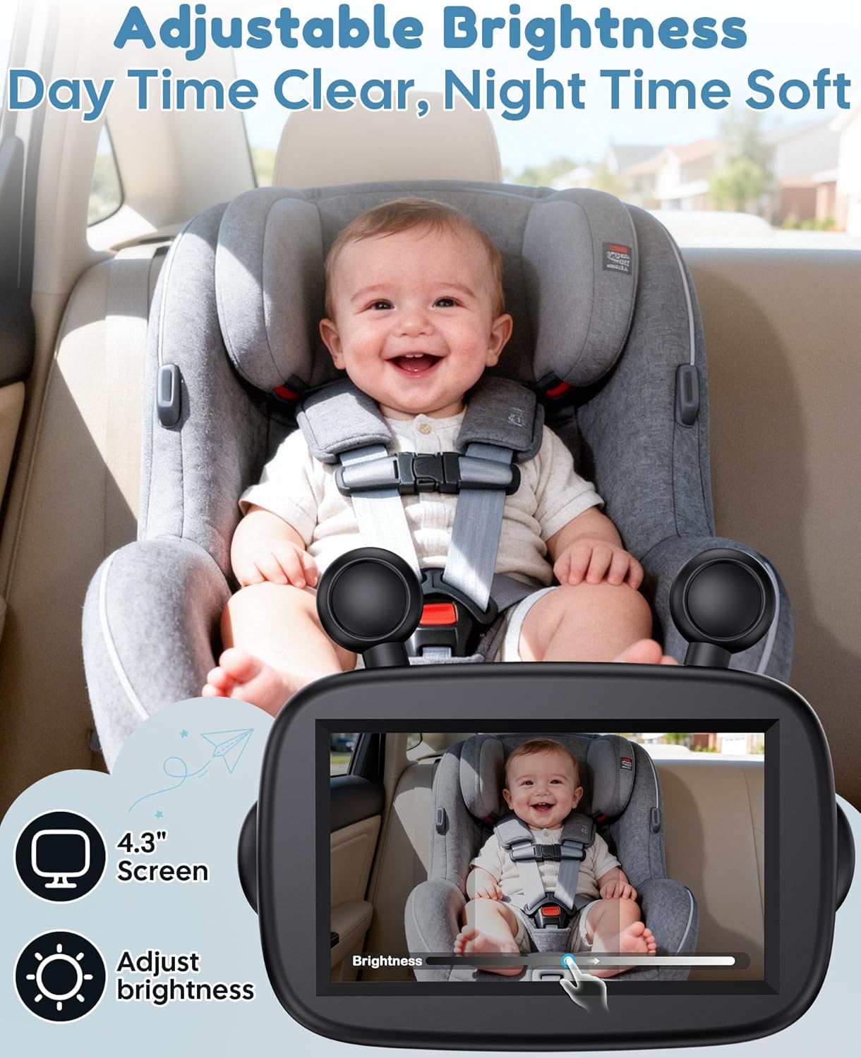 HD 1080P Day& Night Vision Car Seat Camera - Easy to Install 150° Wide Angle Baby Car Camera for Full Backseat View - Brightness Adjustment Monitor Fits Most Cars,SUVs,Trucks