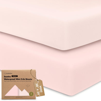 2 Pack and Play Sheets, Waterproof Mini Crib Sheets Fitted - 38x26 Organic Cotton Pack N Play Sheets for Graco Pack and Play Mattress, Playard Baby Crib Sheets,Neutral for Boy,Girl,Toddler(KeaSafari)