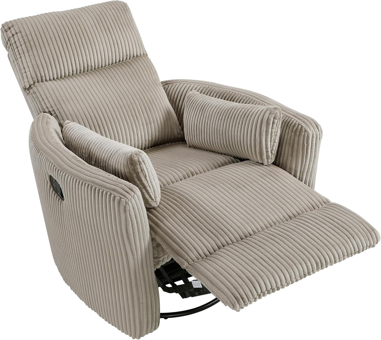 Lexicon Modern Swivel Glider Recliner Chair, Nursery Glider, Corduroy Fabric Upholstery Recliner with 2 Lumbar Pillows, Manual Reclining Sofa Chair for Living Room/Office/Apartment, Beige