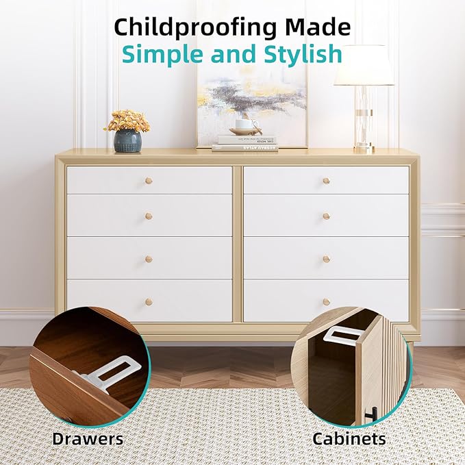 Child Safety Cabinet Locks (10 Pack) – Hidden Child Proof Cabinet Locks with Extra-Long Locking Arm, Strong Adhesive for Most Cabinets & Drawers, Easy to Install Baby Proofing Locks