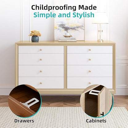 Child Safety Cabinet Locks (10 Pack) – Hidden Child Proof Cabinet Locks with Extra-Long Locking Arm, Strong Adhesive for Most Cabinets & Drawers, Easy to Install Baby Proofing Locks