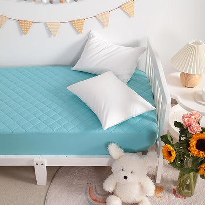 NTBAY 2 Pack Waterproof Crib Mattress Protector, Quilted 28"x52" Toddler Fitted Sheet - Machine Washable - Soft and Breathable Mattress Pad Cover for Crib, Nursery, Daycare, Cot, Aqua