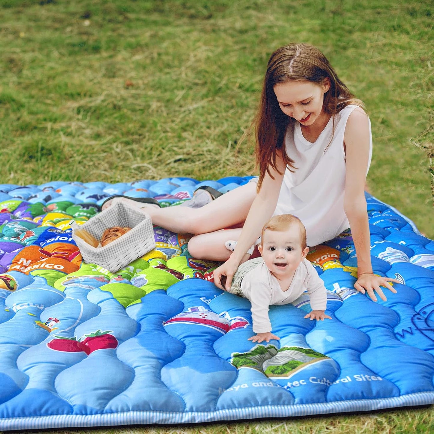 Baby Play Mat, 50x50 Playpen Mat with Super Soft Touch, Activity Mats with Upgraded Anti-Slip Bottom, Machine Washable Crawling Mats for Floor & Picnic (Animal Alphabets)