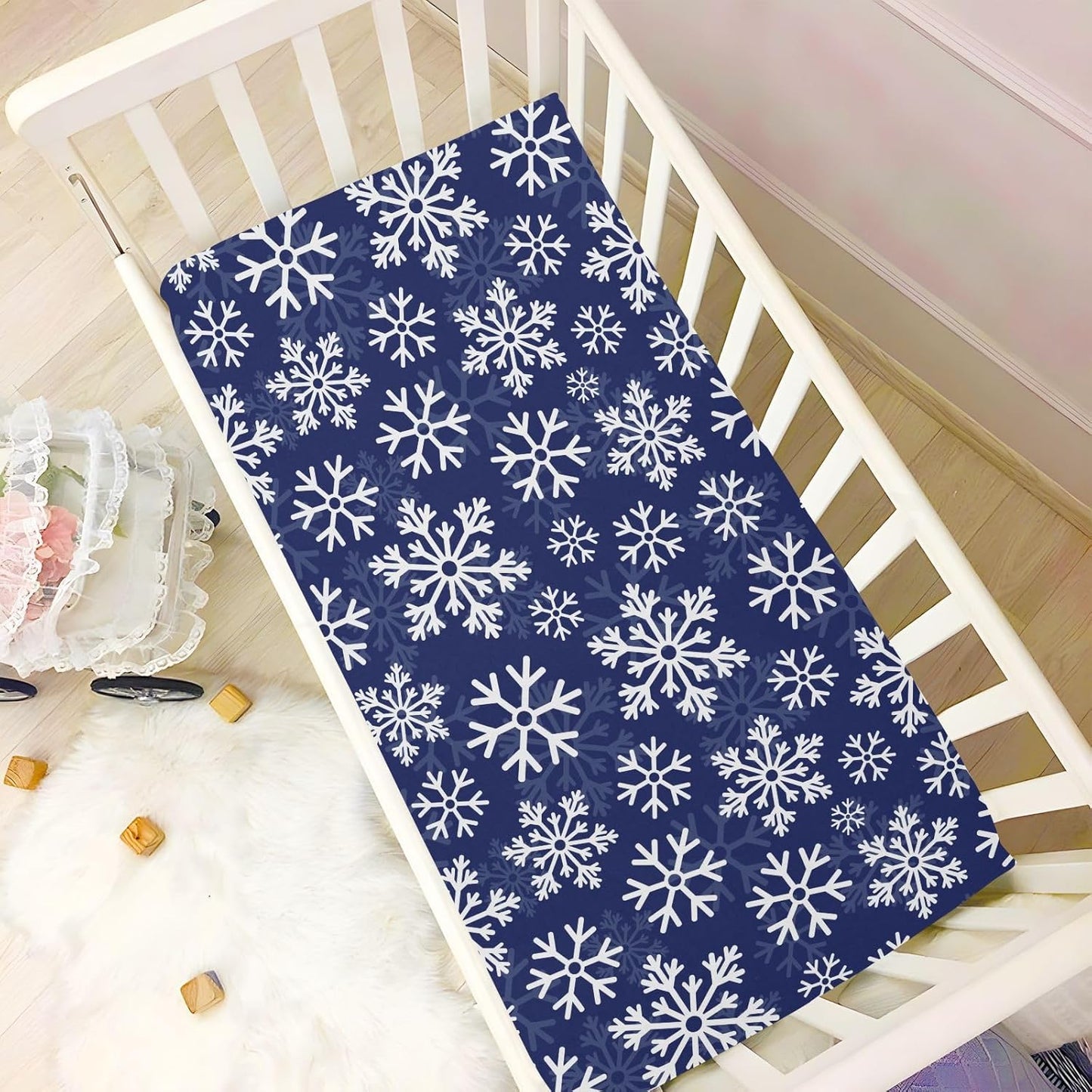 Fitted Crib Sheets White Bears with Clouds Stretchy Portable Playard Sheets for Baby Toddler, Breathable Soft Mini Crib Mattress 39 x 27 in for Boys and Girls