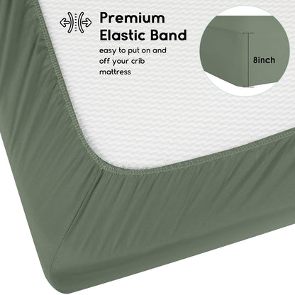 Yoofoss Pack and Play Sheets Fitted, Mini Crib Sheets 2-Pack for Pack N Play Mattress, Stretchy Playard Sheet, Soft and Breathable Green+Giraff