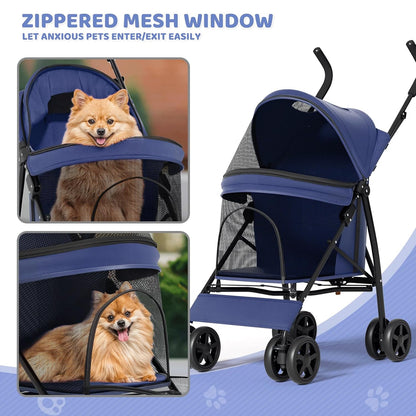 Magshion Compact Pet Stroller for Small-Medium Dogs/Cats up to 22lbs, 4-Wheel Lightweight Umbrella Shaped Portable Puppy Travel Jogger with Breathable Mesh, Cup Holder & Rear Storage, Black