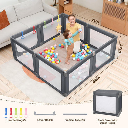 Dripex Baby Playpen, 47"x47" Small Playpen for Babies, Enhanced Safety Baby Play Yard for Indoor & Outdoor, Infant Play Pen with Soft Breathable Visible Mesh, Anti-Fall Design & Easy Setup, Grey