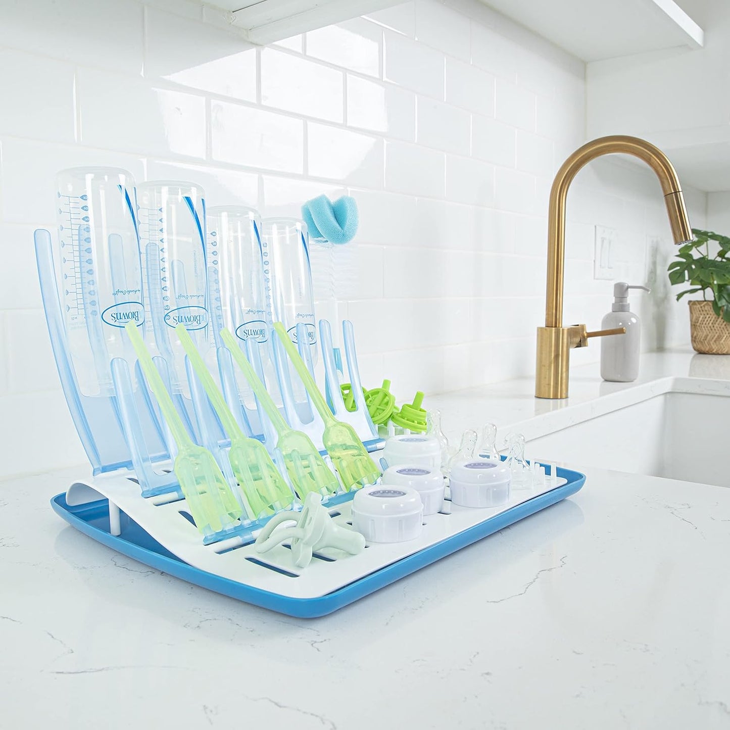 Dr. Brown's Folding Baby Bottle Drying Rack with Bottle & Dish Soap for Baby Bottles and Baby Accessories, Plant-Derived, Fragrance-Free