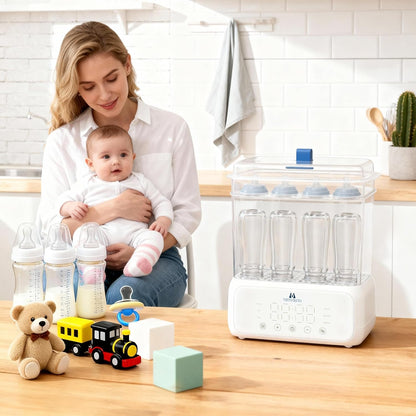 Mammy Bunny 3-in-1 Baby Bottle Sterilizer and Dryer – 6 Smart Modes with Fast Drying, Food Warmer & Storage – Fits 6–8 Bottles, Pacifiers & Pump Parts – BPA-Free