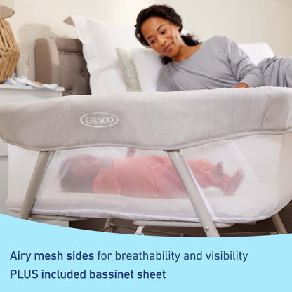 Graco® DreamMore Bedside, Newborn, Travel, Portable Bassinet for Newborn Babies to 6 Months, Willow