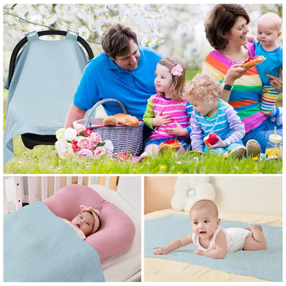 SERAPHY 2-in-1 Muslin Baby Car Seat Cover & Nursing Cover, Soft Lightweight Breastfeeding Cover for Boys and Girls,Breathable Canopy for Infant Carseat & Stroller for Summer—Blueberrie