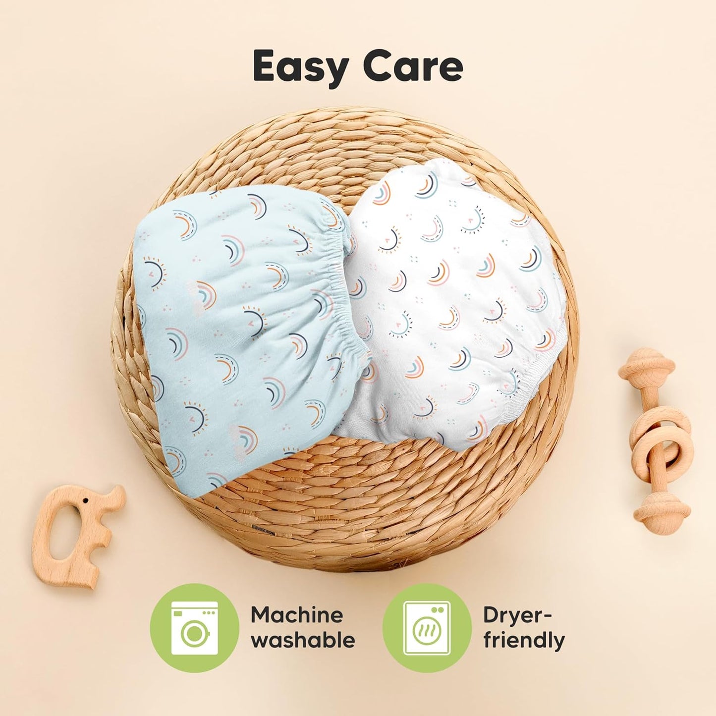 2-Pack Waterproof Pack and Play Sheets, Mini Crib Sheets Fitted for Boy, Girl - 38 x 26 Viscose from Bamboo Pack N Play Mattress Sheets for Graco, Toddler Playard Baby Crib Sheets Neutral (Blue Flax) - Colors A