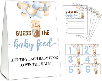 Guess the Baby Food Party Games, Baby Shower Game Set, 1 Standing Sign + 25 Answer Cards + 6 Number Cards, Boho Wild West Gender Reveal Party Decoration Supplies -B05