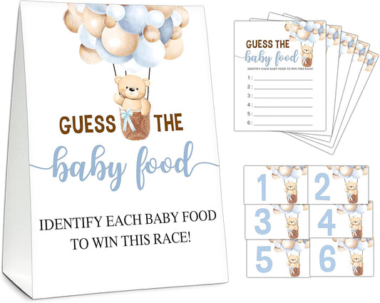 Guess the Baby Food Party Games, Baby Shower Game Set, 1 Standing Sign + 25 Answer Cards + 6 Number Cards, Boho Wild West Gender Reveal Party Decoration Supplies -B05